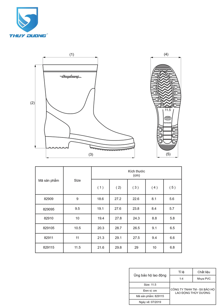 Ủng TD đen Nữ, size 9~11.5