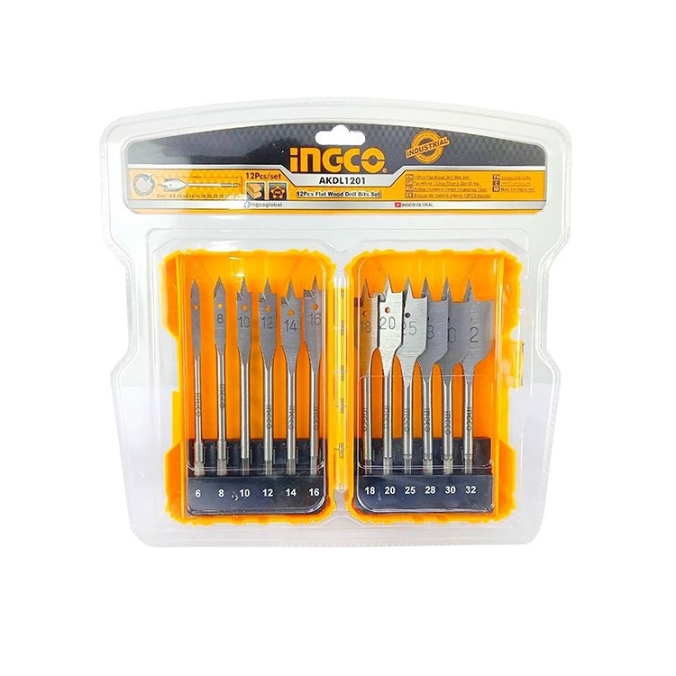 Set of 12 flat head wood drill bits INGCO - AKDL1201