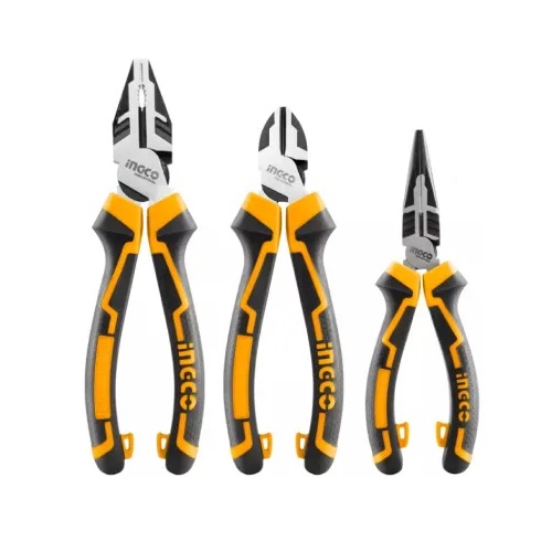 Set of 3 Cutting Pliers + Toothed Pliers + High Quality INGCO Pointed Pliers - HKHLPS2831