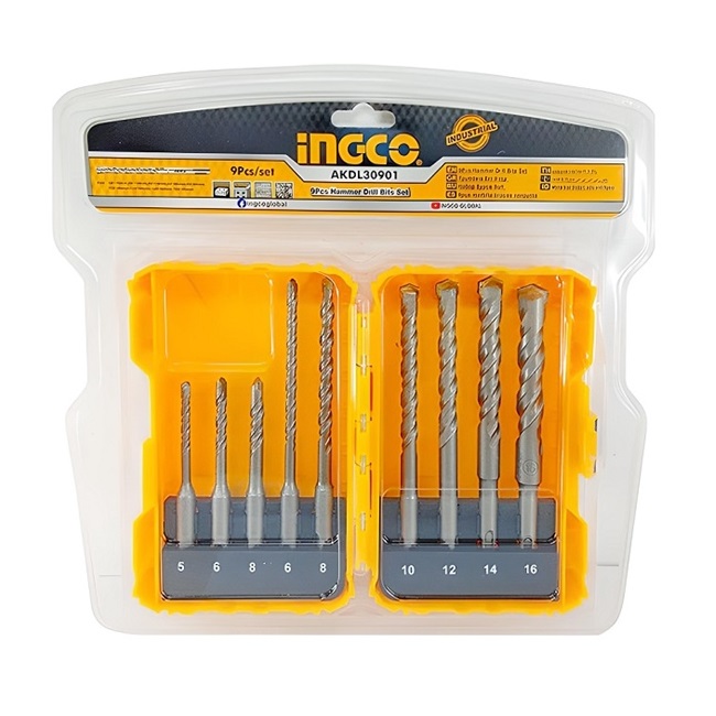 Set of 9 INGCO concrete drill bits - AKDL30901