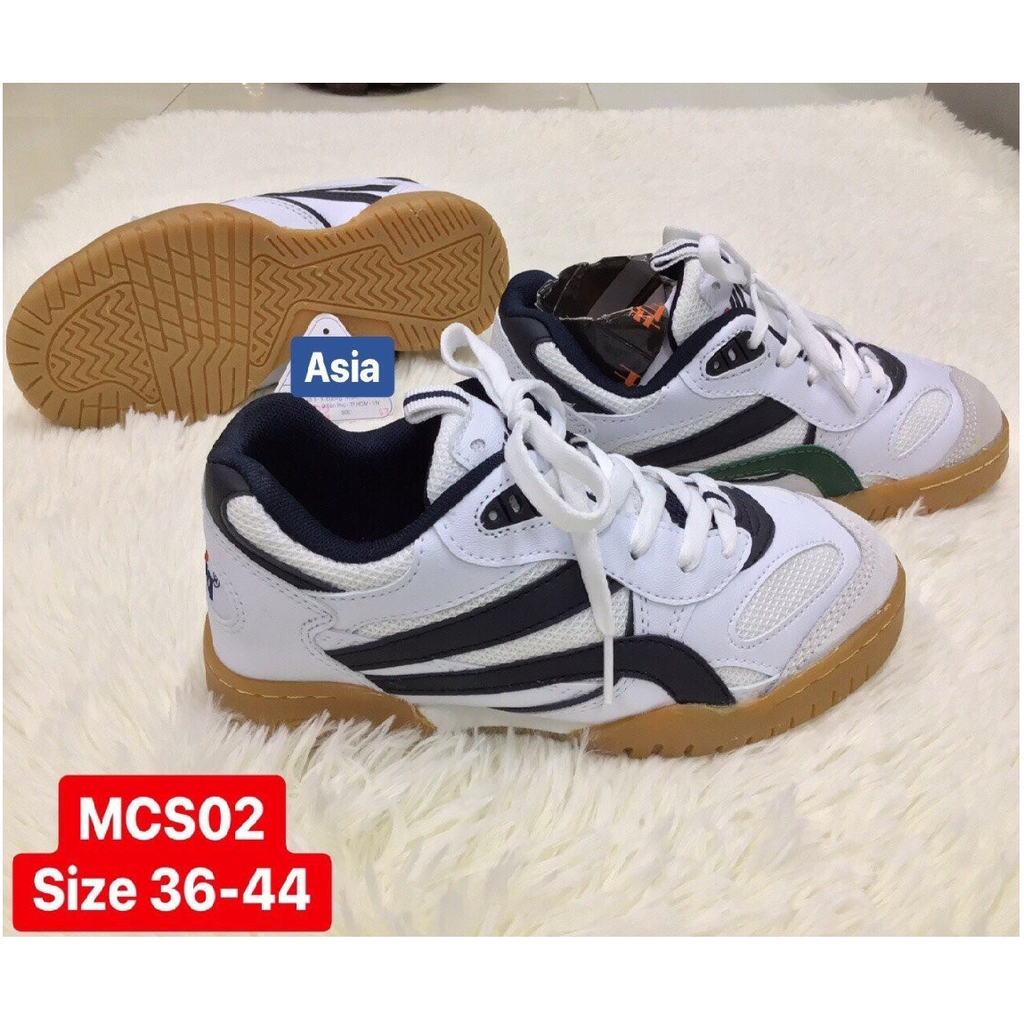 ASIA MCS02 white canvas shoes with black and blue stripes, laces