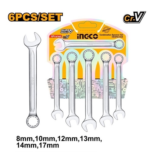 Set of 6 INGCO Combination Wrench (CrV) - HKSPA1068